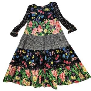 Vintage Made In USA Midi Dress Size 10 Tiered Boho Prairie Cottagecore Malley To